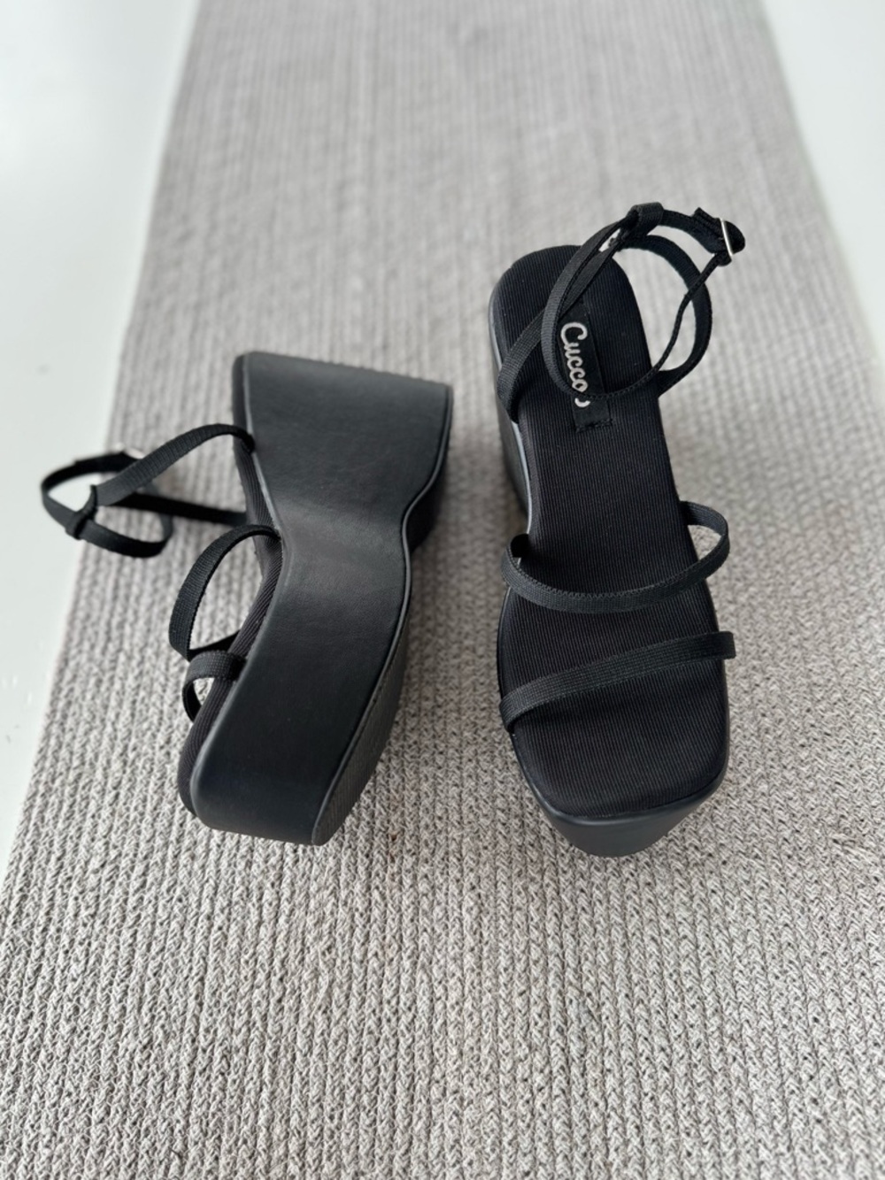 Vintage Y2K Cuccoo Black Ankle Strap Platform Sandals Sz 7